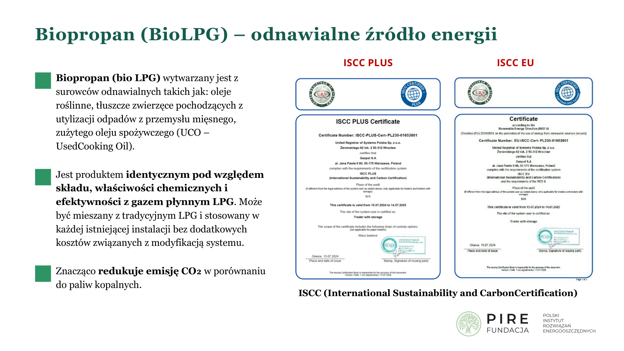Certyfikacja ISCC PLUS oraz ISCC EU dla biopropanu BioLPG
